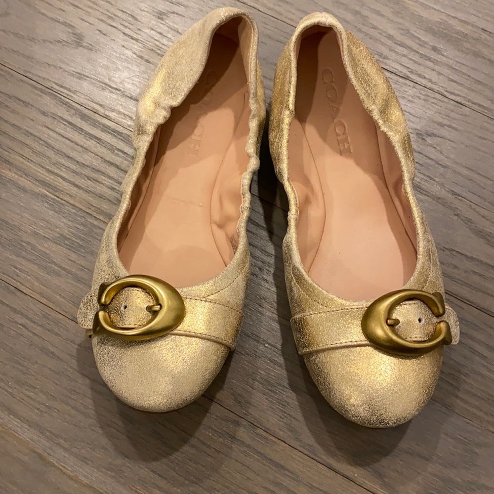 NEW coach gold metallic Stanton ballet flats